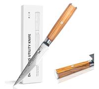 FUJUNI Cuchillo Multiusos Cocina, Cuchillo Cocina Profesional Damasco 12,5CM de Acero Damasco de 67 Capas, Núcleo de Corte de Súper Acero VG10 con Mango de Madera de Olivo