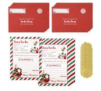 Fukaisu 10 Kit para Escribir Cartas a Santa, 12,7x17,7cm Hojas Papel con Sobre Rojo & Pegatinas de Sello Cartas Oficiales Navideñas Lista Deseos Rellenar para Niños Traviesos