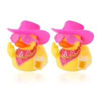 Fukaisu 2 Uds Patitos de Goma Divertido para Salpicadero Coche, Bonitos Pato de Goma con Minigafas Sombrero Bufanda Accesorios para el Hogar la Oficina y el Refrigerador (Rosa)