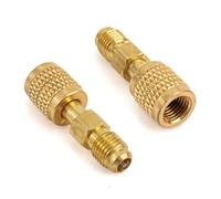 Fukaisu 2uds Adaptador de Latón para Refrigerantes R32 y R454B, Rosca Hembra a Macho Inversa de 1/4" Conectores Rápidos Alta Resistencia y Baja Pérdida para Tanques Refrigerante en Sistemas Minisplit