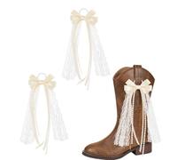 Fukaisu 2uds Lazos Botas Cinta Color Hueso, Lazos Encaje Desmontables con Perlas Brillantes Accesorios Moda para Bodas Conciertos Country Proyectos DIY para Mujeres y Duchas Novia