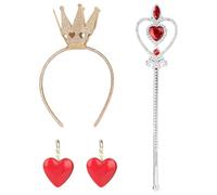 Fukaisu 3uds Accesorios Disfraz Reina, Accesorios Halloween para Mujer con Diadema Corona Cetro de Corazón y Pendientes para Decoración Fiestas