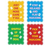 Fukaisu 4pzs Coloridos Mahjong Mezclador Cartas, Acrílico Mahjong Ficha Mezcladora con Divertidas Frases & Borde Ondulado Mah Jong Amantes Accesorios para Noche Juegos Regalos (4 Colores)