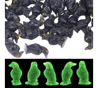 Fukaisu 50 Uds Minicuervos, Estatuas Luminosas Cuervo Negro en Miniatura Resina Pequeños Animales Resina Halloween Pequeños Adornos de Cuervo para Decoración Fiestas Halloween