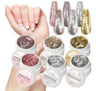 Fukamou Esmalte De Uñas Con Purpurina, 6X Esmalte Gel Brillante Para Arte En Uñas, Decoración Brillante Para Manicura En Casa, Viajes, Estilo Diario y Vacaciones