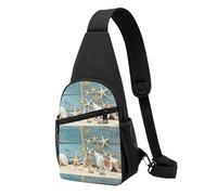 FUkker Bolso bandolera, bolso cruzado en el pecho, bolso en diagonal para viajes, senderismo, pecho, mochila, cinturón, unisex,Playa de conchas de estrella de mar