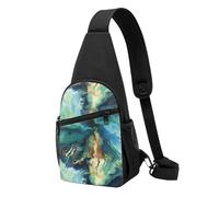 FUkker Bolso bandolera, bolso cruzado en el pecho, bolso en diagonal para viajes, senderismo, pecho, mochila, cinturón, unisex,Abstracto Marmoleado Océano Azul Marino Verde Azulado
