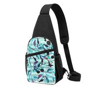 FUkker Bolso bandolera, bolso cruzado en el pecho, bolso en diagonal para viajes, senderismo, pecho, mochila, cinturón, unisex,Acuarela Música Ramas Hojas