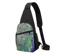 FUkker Bolso bandolera, bolso cruzado en el pecho, bolso en diagonal para viajes, senderismo, pecho, mochila, cinturón, unisex,Pavo Real Mostrando Plumas Con Alas Abiertas