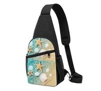 FUkker Bolso bandolera, bolso cruzado en el pecho, bolso en diagonal para viajes, senderismo, pecho, mochila, cinturón, unisex,Playa Estrellas De Mar Conchas