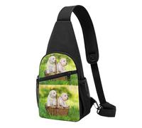 FUkker Bolso bandolera, bolso cruzado en el pecho, bolso en diagonal para viajes, senderismo, pecho, mochila, cinturón, unisex,Dos Perros En Una Cesta Estampada