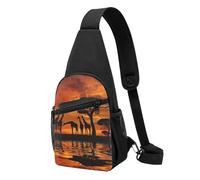 FUkker Bolso bandolera, bolso cruzado en el pecho, bolso en diagonal para viajes, senderismo, pecho, mochila, cinturón, unisex,Jirafa bajo el árbol en África impresa