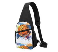 FUkker Bolso bandolera, bolso cruzado en el pecho, bolso en diagonal para viajes, senderismo, pecho, mochila, cinturón, unisex,Disfrute del bosquejo colorido del baloncesto impreso