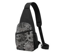 FUkker Bolso bandolera, bolso cruzado en el pecho, bolso en diagonal para viajes, senderismo, pecho, mochila, cinturón, unisex,Impresión de engranajes de metal antiguo