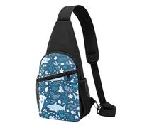 FUkker Bolso bandolera, bolso cruzado en el pecho, bolso en diagonal para viajes, senderismo, pecho, mochila, cinturón, unisex,Tiburón Sonriente Animales Marinos Océano Peces Estrella De Mar Azul