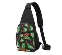 FUkker Bolso bandolera, bolso cruzado en el pecho, bolso en diagonal para viajes, senderismo, pecho, mochila, cinturón, unisex,feliz navidad acebo
