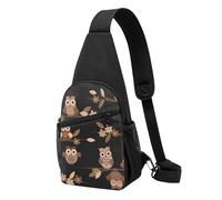 FUkker Bolso bandolera, bolso cruzado en el pecho, bolso en diagonal para viajes, senderismo, pecho, mochila, cinturón, unisex,Lindos búhos marrones de dibujos animados