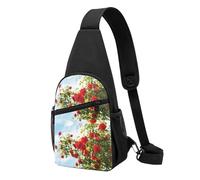 FUkker Bolso bandolera, bolso cruzado en el pecho, bolso en diagonal para viajes, senderismo, pecho, mochila, cinturón, unisex,Arbusto de rosas rojas estampado