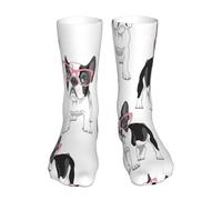 FUkker Calcetines De Equipo, Calcetines De Compresión Calcetines Deportivos Novedad Casuales 40 CM De Largo para Unisex, Gafas Rosadas De Bulldog Francés De Dibujos Animados De Frenchie Negro