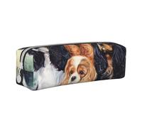 FUkker Estuche para lápices, Estuche de Cuero para lápices, Estuche para lápices, Organizador de papelería, Estuche para lápices, Negro Dorado Cavalier King Charles Spaniel