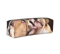 FUkker Estuche para lápices, Estuche de Cuero para lápices, Estuche para lápices, Organizador de papelería, Estuche para lápices, Besar Cachorros de Bulldog inglés