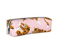 FUkker Estuche para lápices, Estuche de Cuero para lápices, Estuche para lápices, Organizador de papelería, Estuche para lápices, Tigres Lindos Animales de Circo sobre el Fondo Rosa