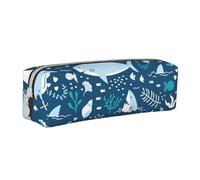 FUkker Estuche para lápices, Estuche de Cuero para lápices, Estuche para lápices, Organizador de papelería, Estuche para lápices, Tiburón Sonriente Animales Marinos Peces Estrella De Mar Azul