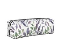 FUkker Estuche para lápices, Estuche de Cuero para lápices, Estuche para lápices, Organizador de papelería, Estuche para lápices, Verde Salvia Púrpura Hojas Verdes