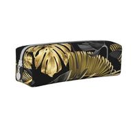 FUkker Estuche para lápices, Estuche de Cuero para lápices, Estuche para lápices, Organizador de papelería, Estuche para lápices, Hojas Tropicales Negras Doradas