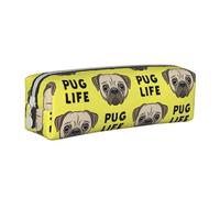 FUkker Estuche para lápices, Estuche de Cuero para lápices, Estuche para lápices, Organizador de papelería, Estuche para lápices, Vida Pug Cara Pug Lindo Amarillo