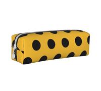 FUkker Estuche para lápices, Estuche de Cuero para lápices, Estuche para lápices, Organizador de papelería, Estuche para lápices, Lunares Negros sobre Amarillo Estampado