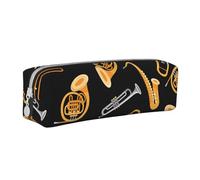 FUkker Estuche para lápices, Estuche de Cuero para lápices, Estuche para lápices, Organizador de papelería, Estuche para lápices, Saxofón Trombón Música Negro