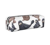 FUkker Estuche para lápices, Estuche de Cuero para lápices, Estuche para lápices, Organizador de papelería, Estuche para lápices, Sellos Ilustración León Marino