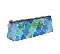 FUkker Estuche para lápices, Estuche para lápices Triangular, Estuche para lápices portátil, Estuche de Cuero para Oficina Escolar,Marroquí Decorativo Azul Cobalto Y Aqua