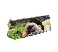 FUkker Estuche para lápices, Estuche para lápices Triangular, Estuche para lápices portátil, Estuche de Cuero para Oficina Escolar,Perros Boxer Hierba Verde Mascotas Perros De Césped