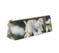 FUkker Estuche para lápices, Estuche para lápices Triangular, Estuche para lápices portátil, Estuche de Cuero para Oficina Escolar,Hermosas Flores Blancas de Frangipani Wake Plumeria