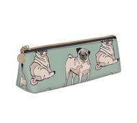 FUkker Estuche para lápices, Estuche para lápices Triangular, Estuche para lápices portátil, Estuche de Cuero para Oficina Escolar,Perros Pug Sentados