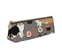 FUkker Estuche para lápices, Estuche para lápices Triangular, Estuche para lápices portátil, Estuche de Cuero para Oficina Escolar,Corgi Sushi Corgis Perro