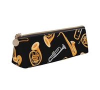 FUkker Estuche para lápices, Estuche para lápices Triangular, Estuche para lápices portátil, Estuche de Cuero para Oficina Escolar,Saxofón Trombón Música Negro
