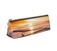 FUkker Estuche para lápices, Estuche para lápices Triangular, Estuche para lápices portátil, Estuche de Cuero para Oficina Escolar,Atardecer en la Playa del mar