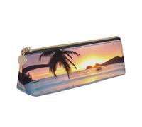 FUkker Estuche para lápices, Estuche para lápices Triangular, Estuche para lápices portátil, Estuche de Cuero para Oficina Escolar,Amanecer Tropical Palmera Isla