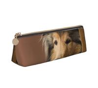 FUkker Estuche para lápices, Estuche para lápices Triangular, Estuche para lápices portátil, Estuche de Cuero para Oficina Escolar,Rough Collie Lassie Perros Perros Grandes Y Esponjosos Mascotas