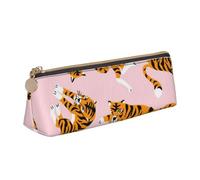 FUkker Estuche para lápices, Estuche para lápices Triangular, Estuche para lápices portátil, Estuche de Cuero para Oficina Escolar,Tigres Lindos Animales de Circo sobre el Fondo Rosa