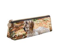 FUkker Estuche para lápices, Estuche para lápices Triangular, Estuche para lápices portátil, Estuche de Cuero para Oficina Escolar,Setter Inglés Otoño Mascotas Perros Inglés