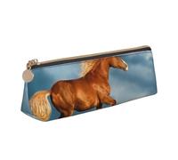 FUkker Estuche para lápices, Estuche para lápices Triangular, Estuche para lápices portátil, Estuche de Cuero para Oficina Escolar,Caballo Corriendo Rojo