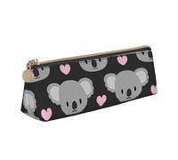 FUkker Estuche para lápices, Estuche para lápices Triangular, Estuche para lápices portátil, Estuche de Cuero para Oficina Escolar,Lindos Koalas y Corazones Rosados
