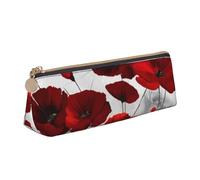 FUkker Estuche para lápices, Estuche para lápices Triangular, Estuche para lápices portátil, Estuche de Cuero para Oficina Escolar,Estampados de Flores de Amapola roja