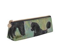 FUkker Estuche para lápices, Estuche para lápices Triangular, Estuche para lápices portátil, Estuche de Cuero para Oficina Escolar,Caniche Negro sobre Pasteles