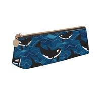 FUkker Estuche para lápices, Estuche para lápices Triangular, Estuche para lápices portátil, Estuche de Cuero para Oficina Escolar,Orcas del océano