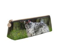 FUkker Estuche para lápices, Estuche para lápices Triangular, Estuche para lápices portátil, Estuche de Cuero para Oficina Escolar,Setter Inglés Césped Mascotas Perros Setter Inglés